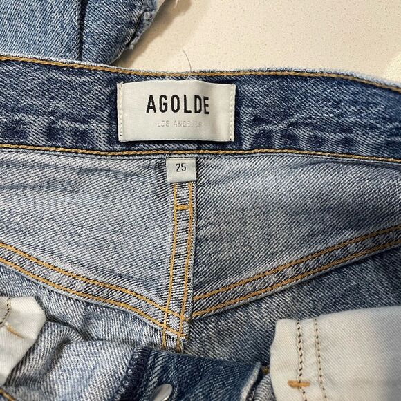 AGOLDE Riley Light Wash Distressed Straight Leg Jeans size 25. - Picture 5 of 12